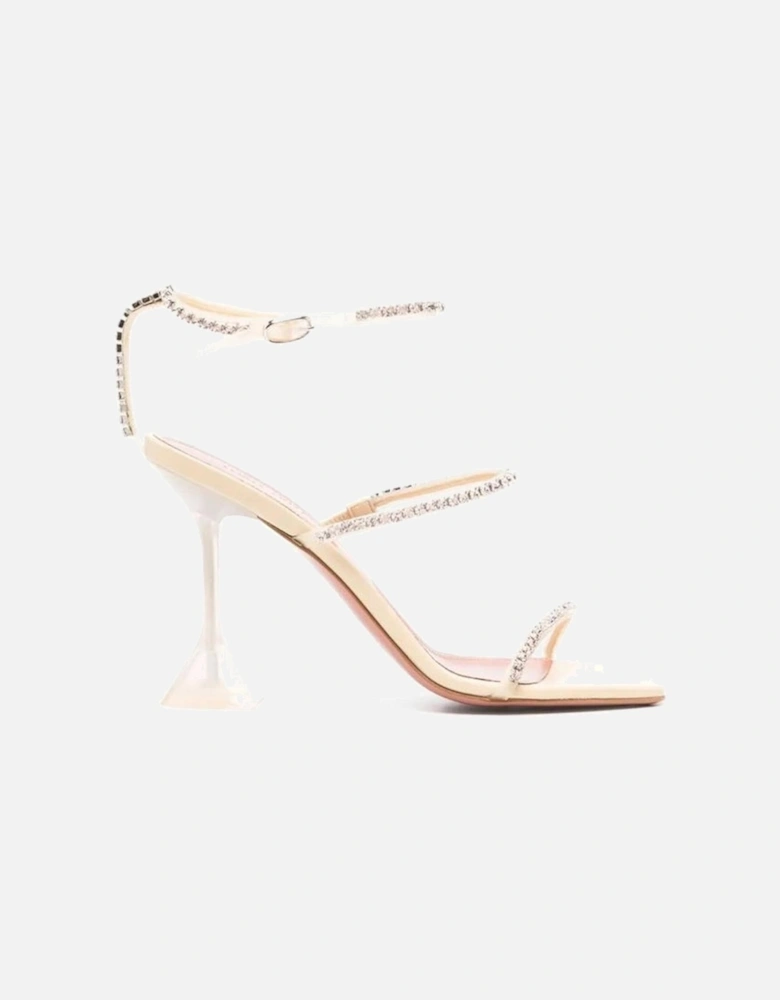 Open Toe Rhinestone Strap Sculpted Heel Sandals Women - White