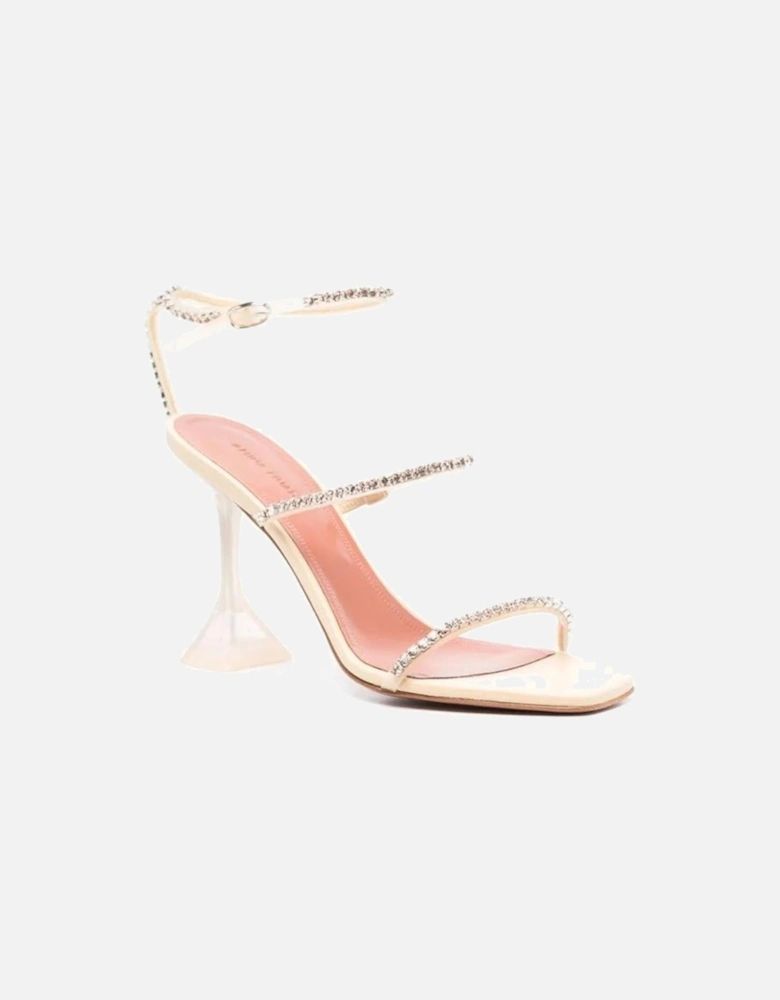 Open Toe Rhinestone Strap Sculpted Heel Sandals Women - White