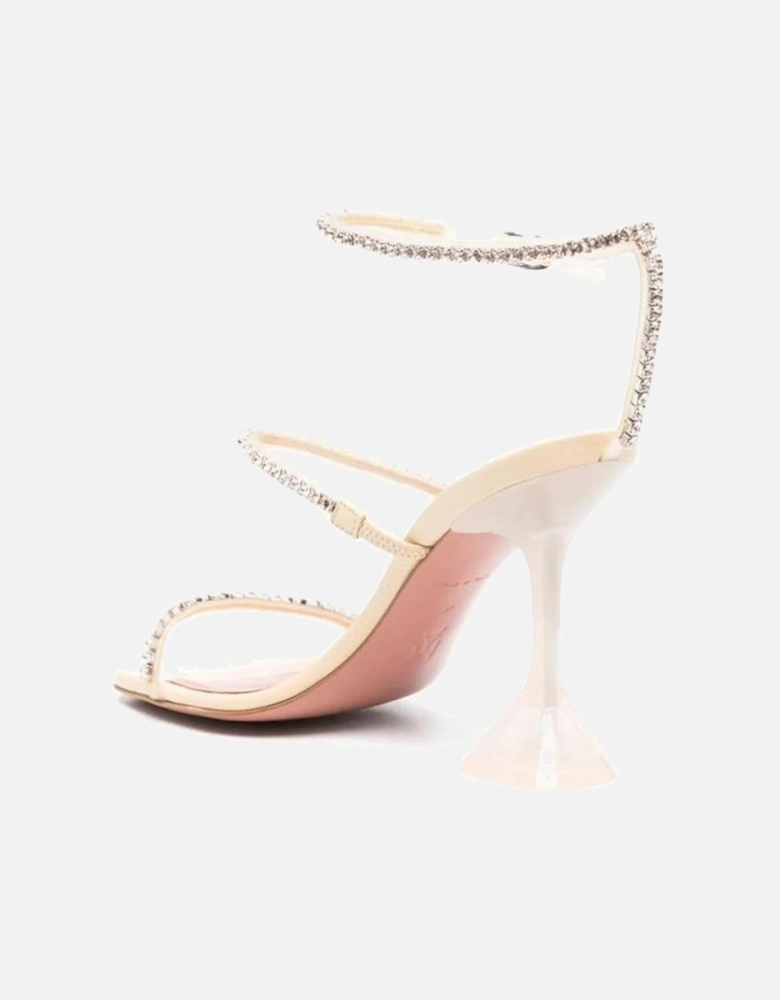 Open Toe Rhinestone Strap Sculpted Heel Sandals Women - White