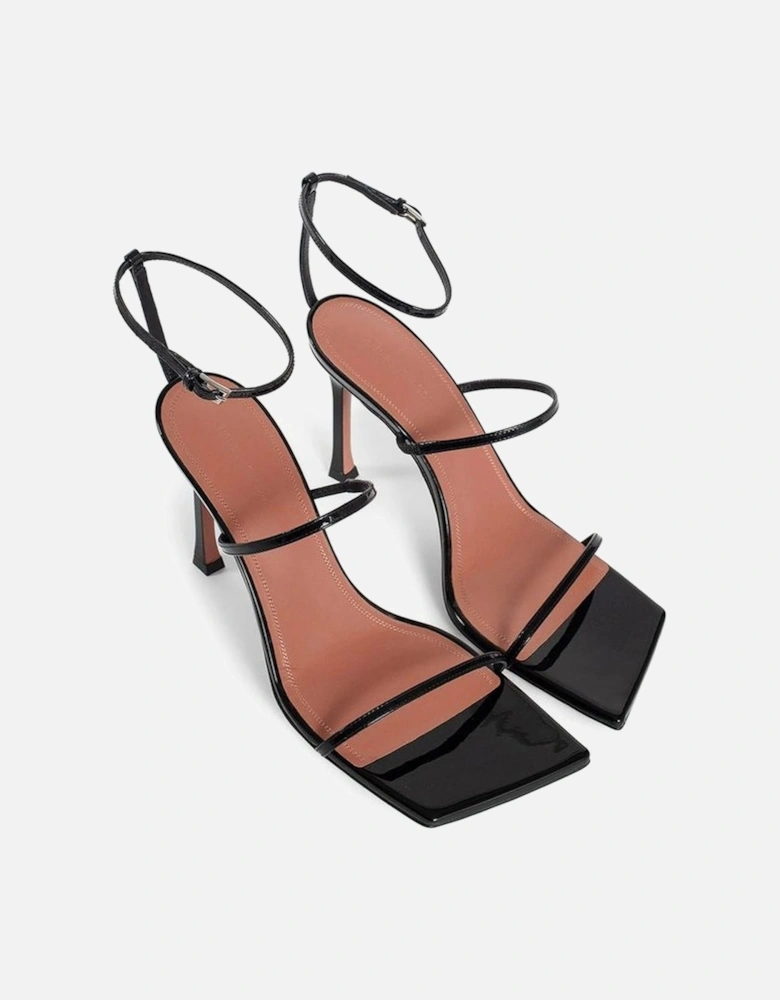 Patent Leather Square Open Toe Heels Women - Black Sandals