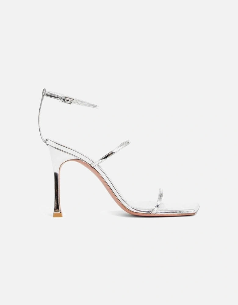 Laminated Leather Open Toe Heeled Sandals Women - Silver