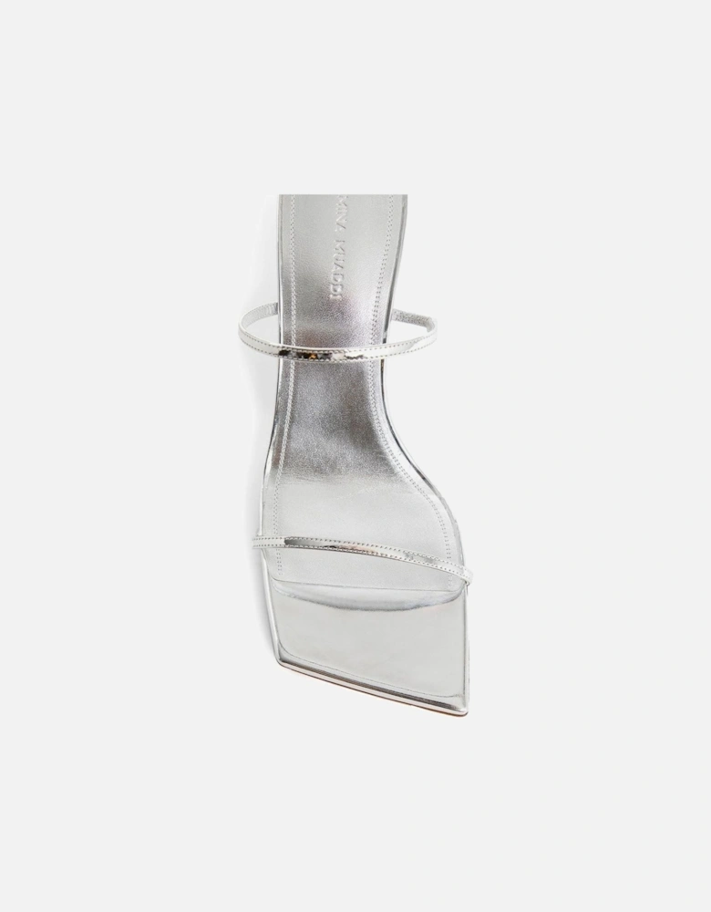 Laminated Leather Open Toe Heeled Sandals Women - Silver
