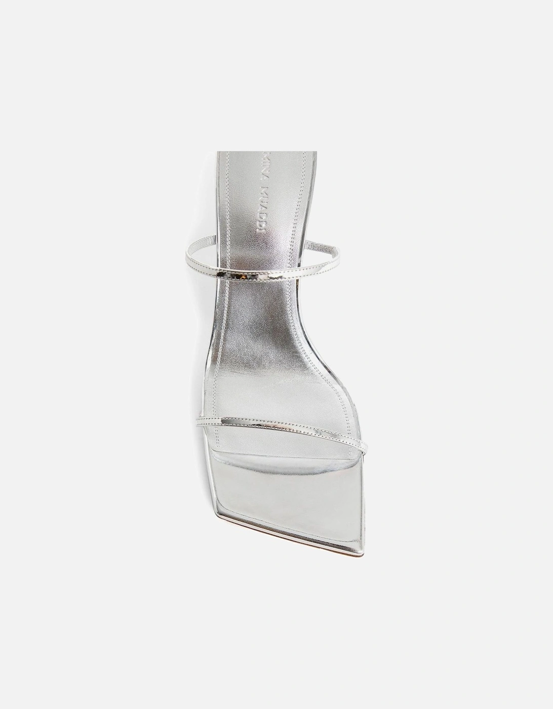 Laminated Leather Open Toe Heeled Sandals Women - Silver