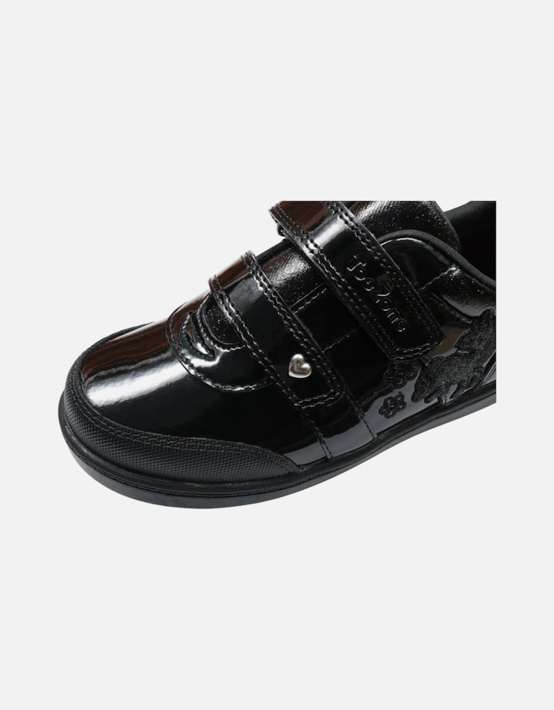 Younger Girls Shoes School Patent Coated Leather Lia Hook and Loop UK Si