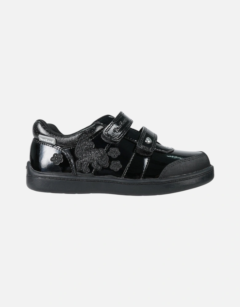 Younger Girls Shoes School Patent Coated Leather Lia Hook and Loop UK Si