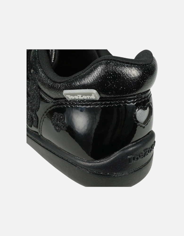 Younger Girls Shoes School Patent Coated Leather Lia Hook and Loop UK Si