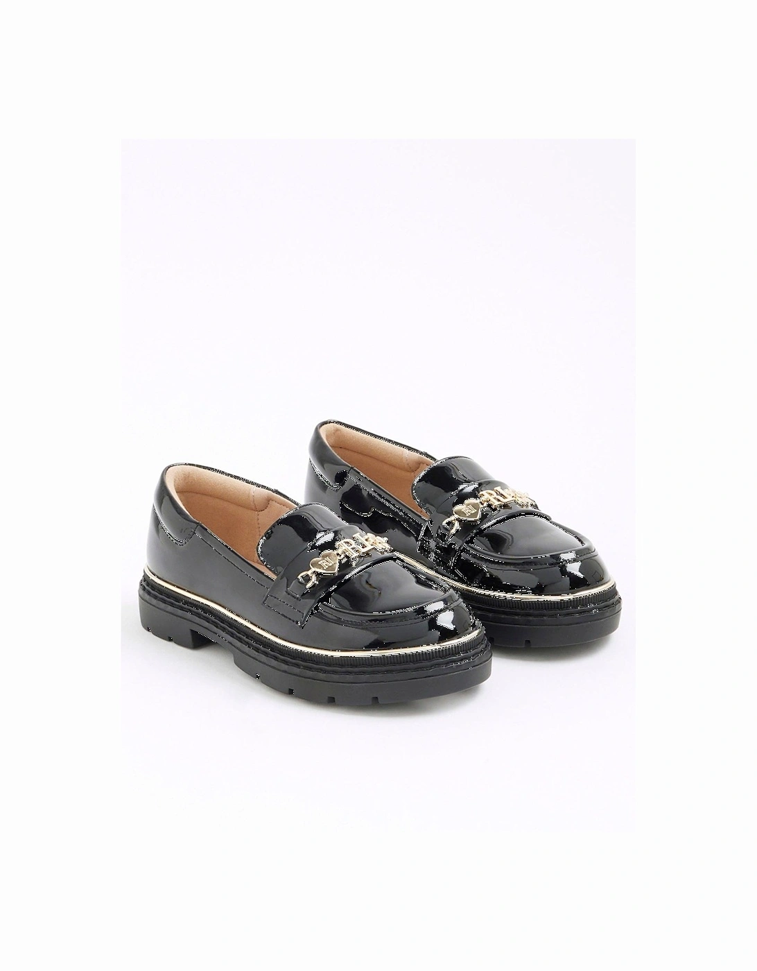Older Girls Patent Flower Chain Loafers - Black, 2 of 1