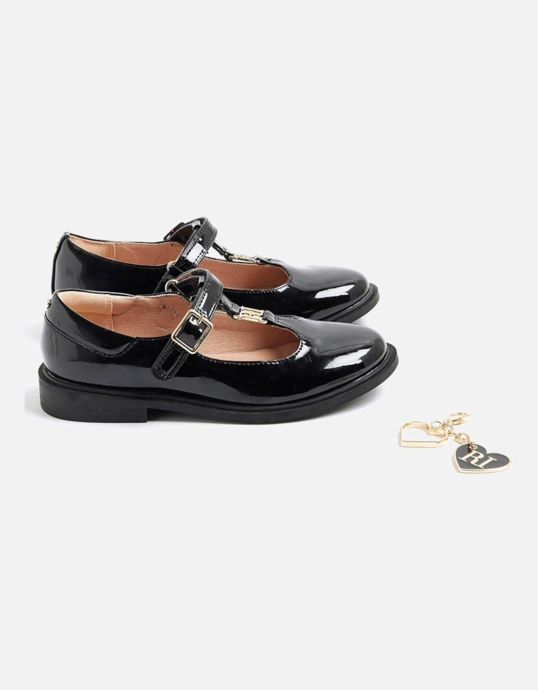 Older Girls T-Bar Charm Ballet Pumps - Black