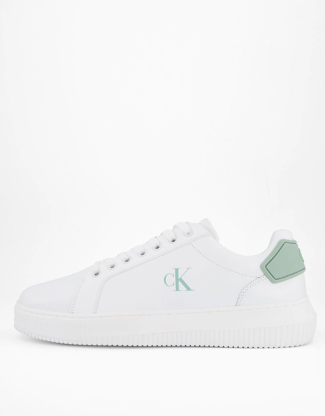 Chunky Leather Cupsole Trainers - White/Green, 2 of 1