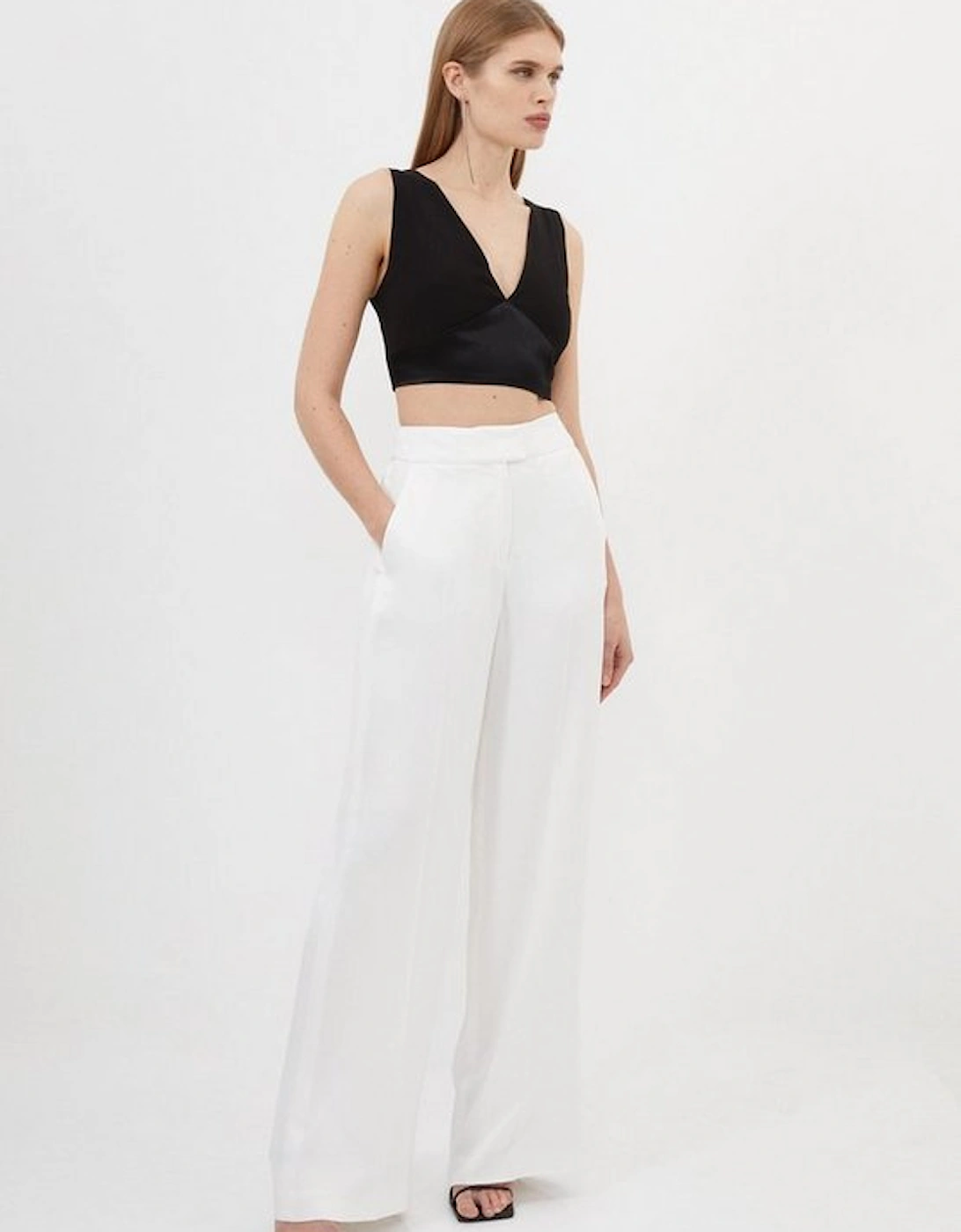 Tailored Viscose Satin Back Crepe Wide Leg Trousers, 5 of 4