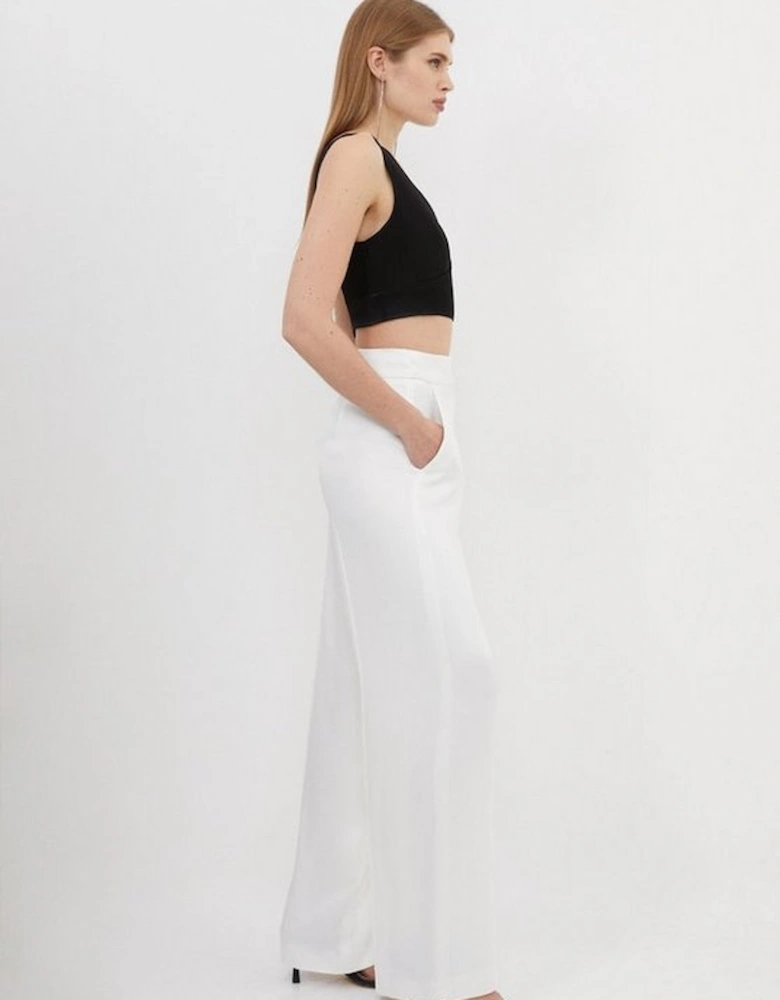 Tailored Viscose Satin Back Crepe Wide Leg Trousers
