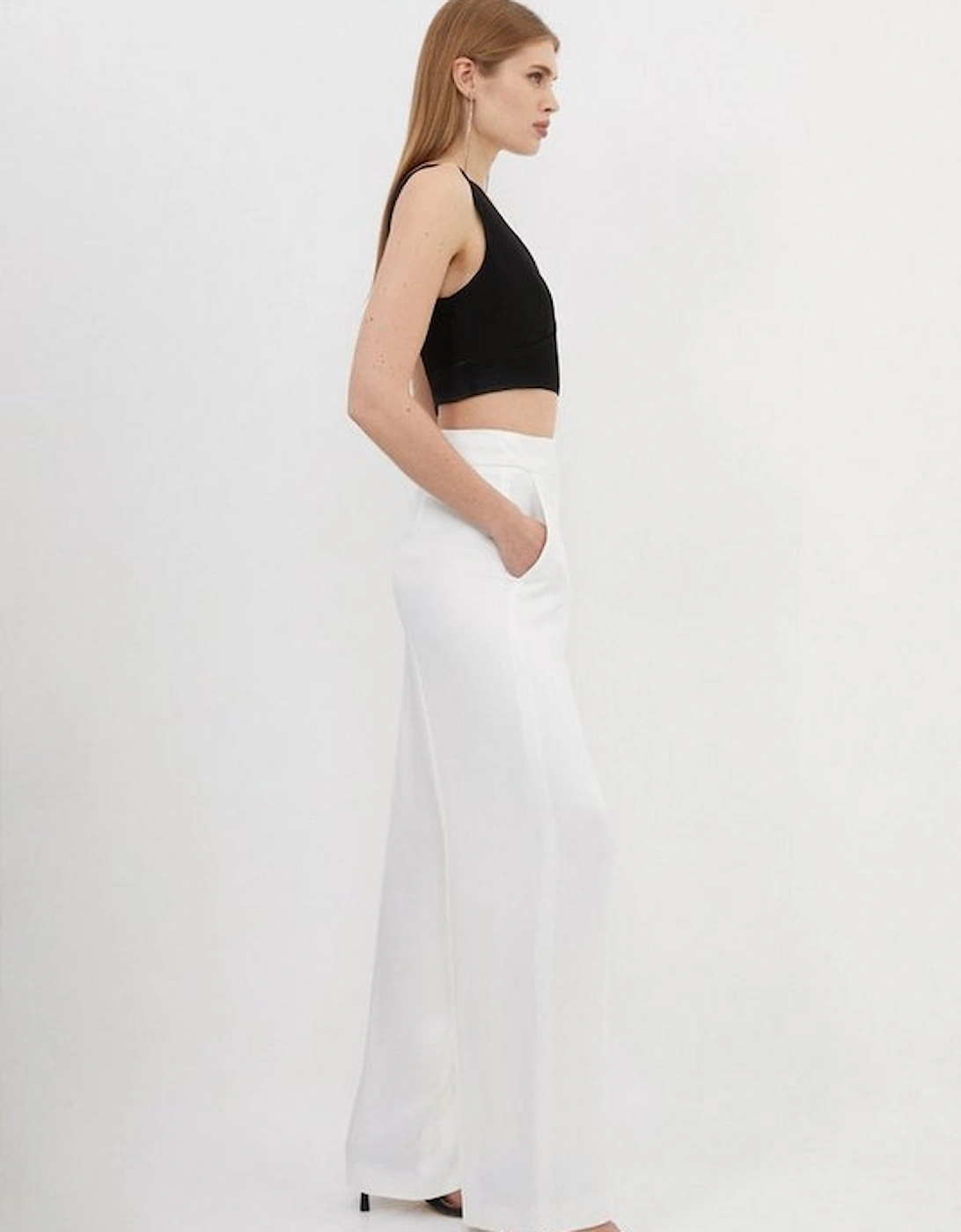 Tailored Viscose Satin Back Crepe Wide Leg Trousers