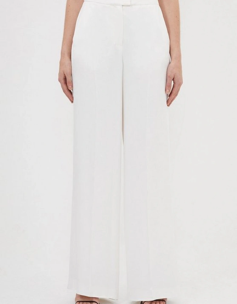 Tailored Viscose Satin Back Crepe Wide Leg Trousers