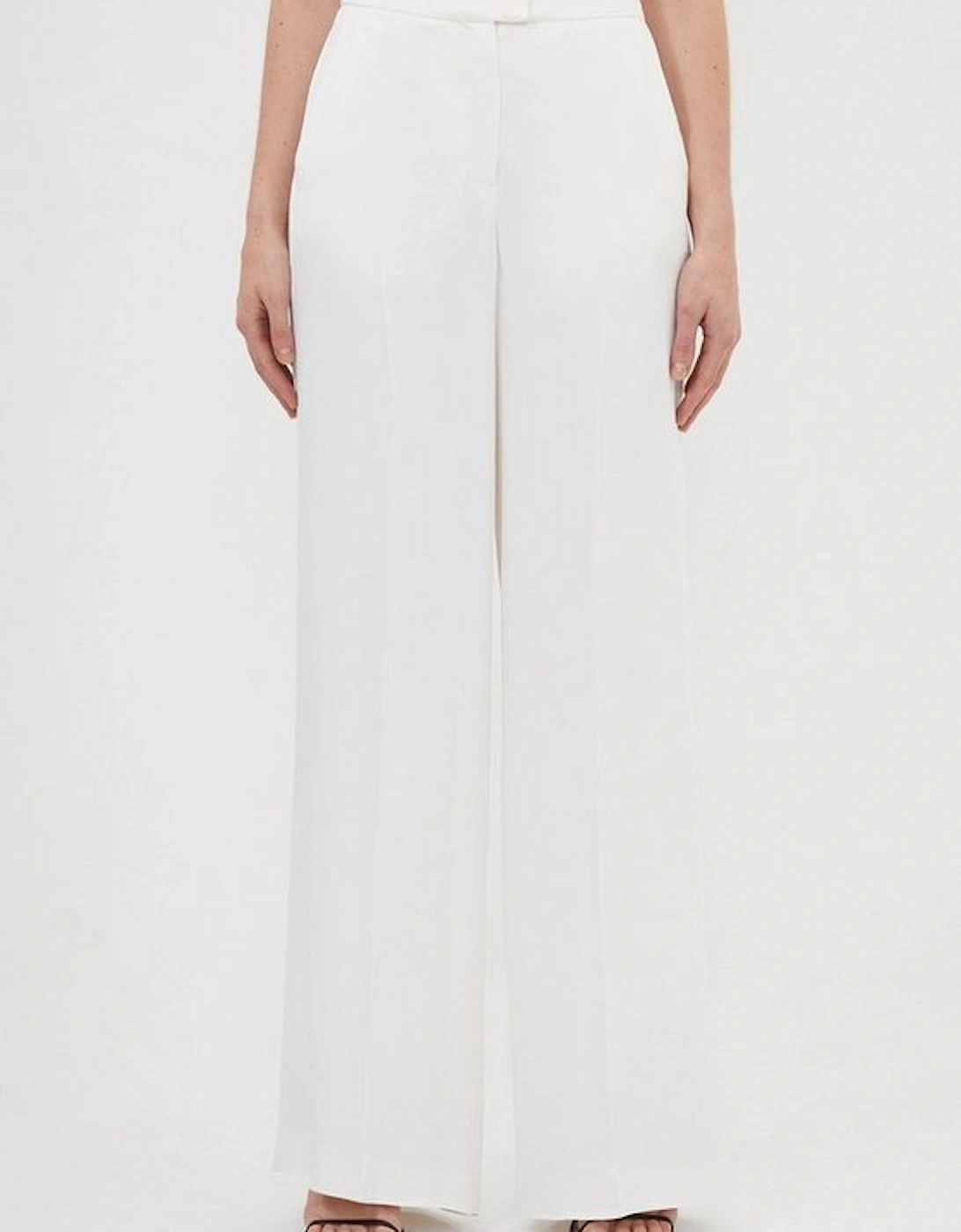 Tailored Viscose Satin Back Crepe Wide Leg Trousers