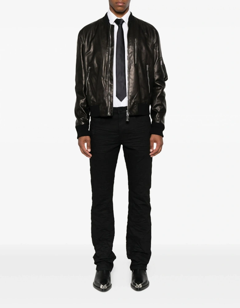 Leather Aviator Jacket Black