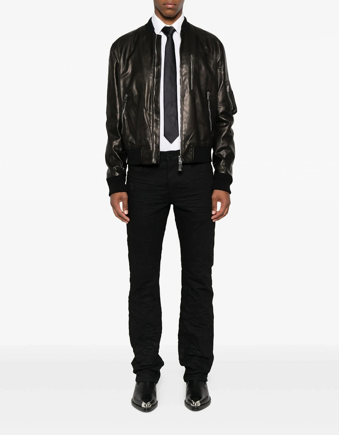 Leather Aviator Jacket Black