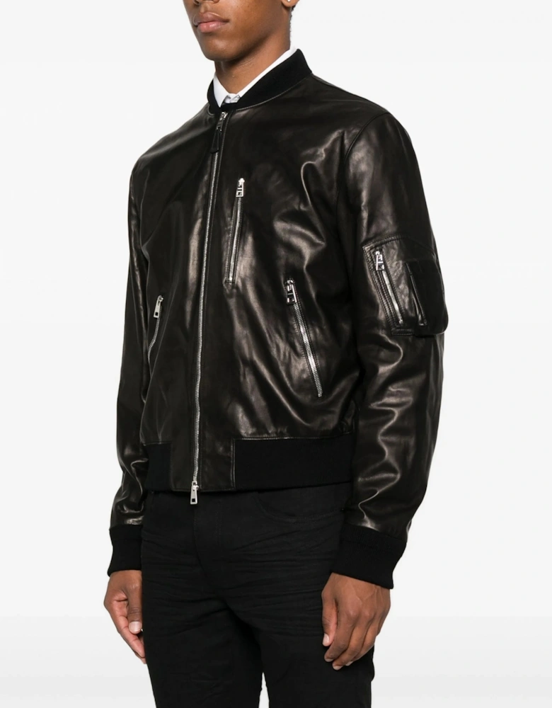 Leather Aviator Jacket Black