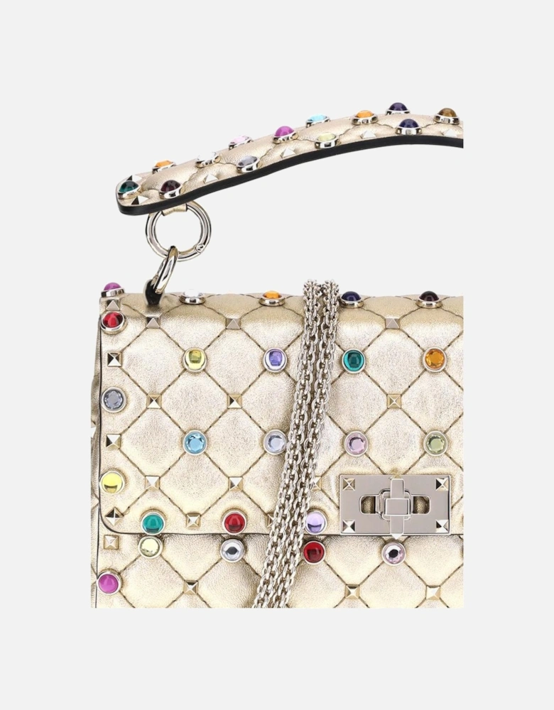 Rockstud Spike Quilted Shoulder Bag with Studs Women - Gold