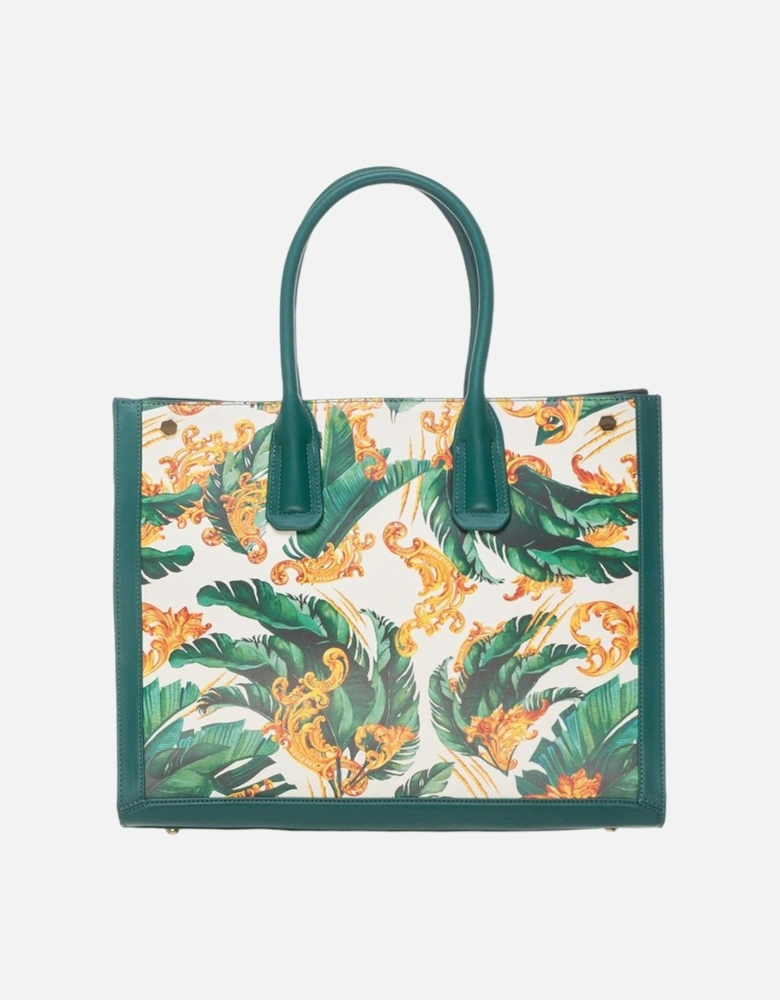 Printed Miami Green and White Eco-Leather Shopping Bag Women Shoulder