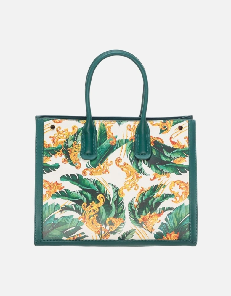 Printed Miami Green and White Eco-Leather Shopping Bag Women Shoulder