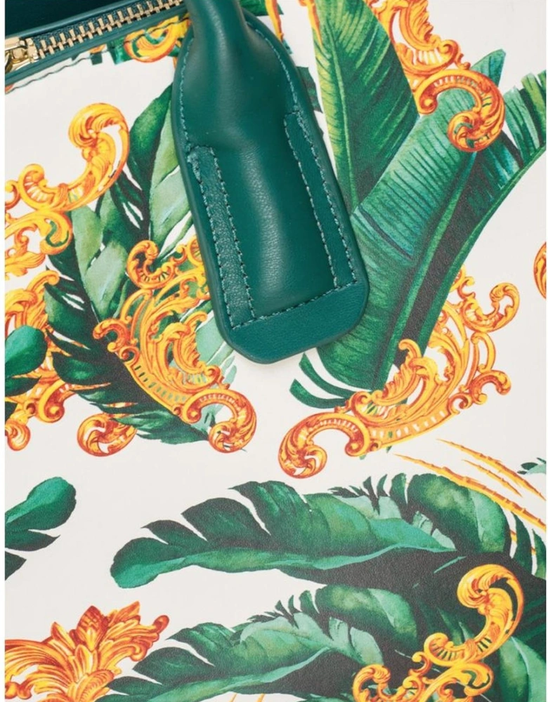 Printed Miami Green and White Eco-Leather Shopping Bag Women Shoulder