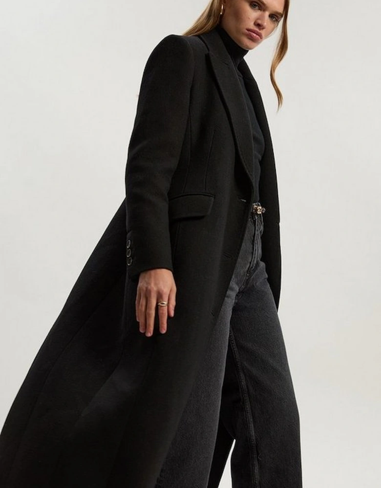 Wool Blend Tailored Fitted Maxi Coat