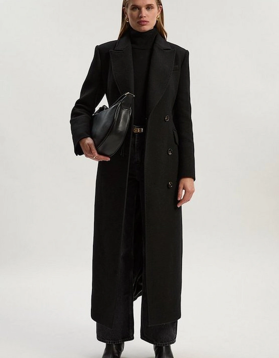 Wool Blend Tailored Fitted Maxi Coat