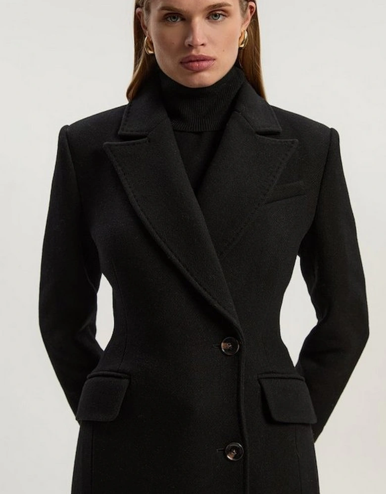 Wool Blend Tailored Fitted Maxi Coat