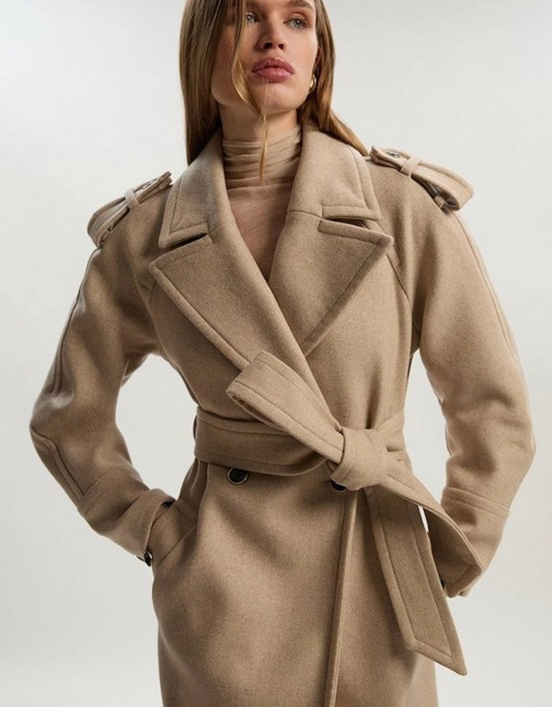 Wool Tailored Belted Midi Coat
