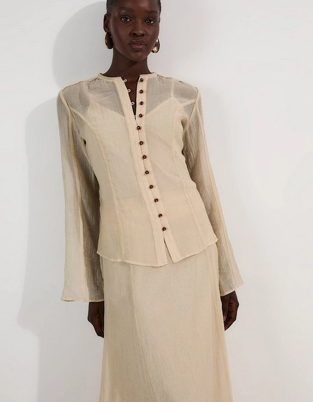 Crinkle Georgette Button Detail Woven Blouse, 2 of 1