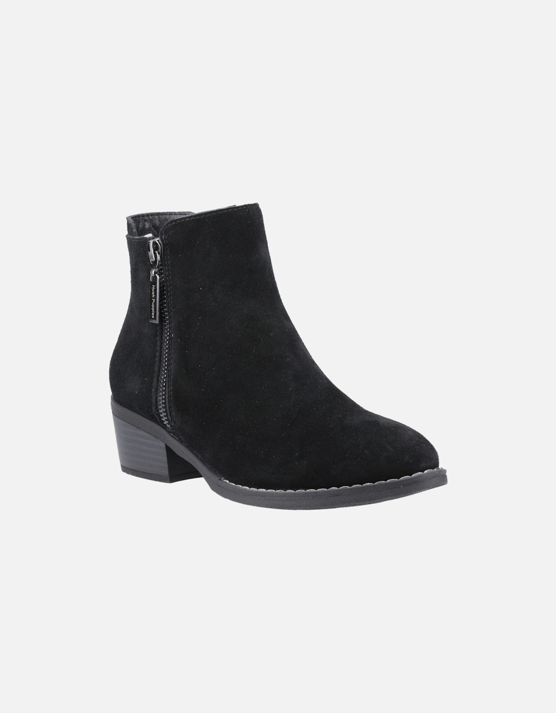 Hush Puppies Women's Black Ingrid Suede Heeled Ankle Boots - Size 4