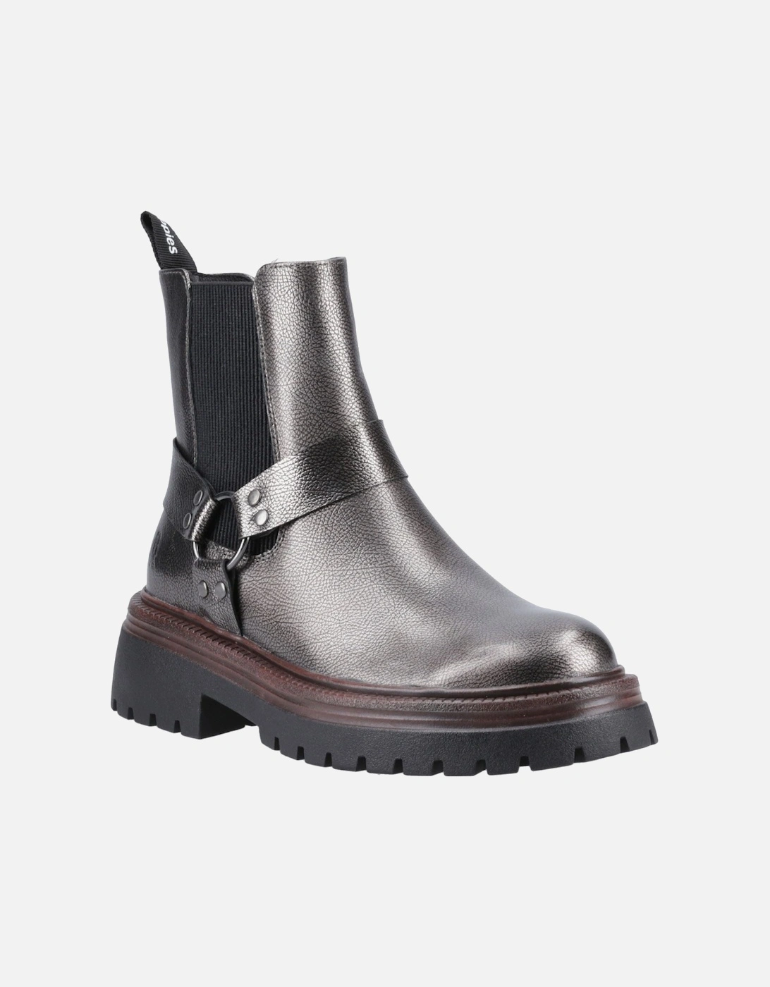 Hush Puppies Women's Hush Puppies Raye Leather Women's Pewter Flat Chelsea Boots - Silver