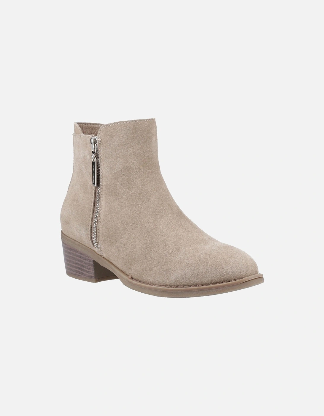 Hush Puppies Women's Grey Ingrid Suede Taupe Heeled Ankle Boots - Size 4