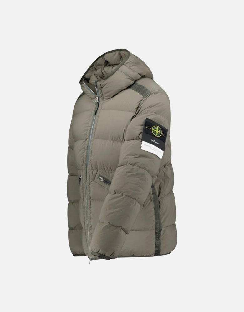 Hooded Puffer Jacket In Seamless Tunnel Nylon Walnut Brown