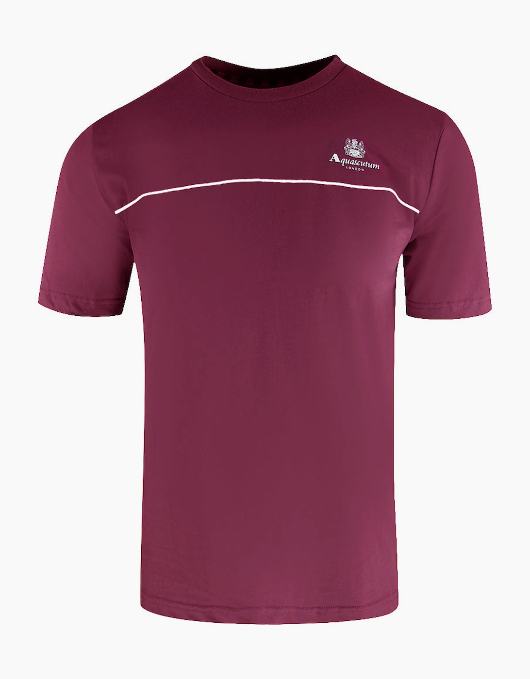 Aquascutum Men's Red Active Piping Design Burgundy T-Shirt - Size: 42