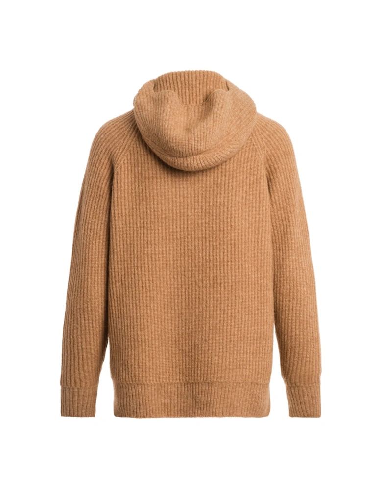 Tory Camel Brown Knitted Hoodie Comfort Fit