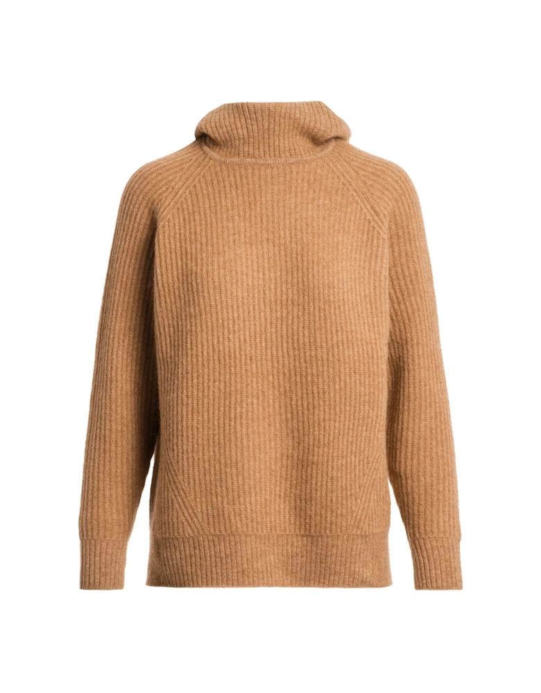 Tory Camel Brown Knitted Hoodie Comfort Fit