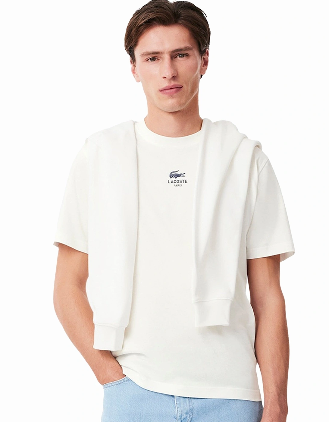 Signature Small Crocodile Print Cotton T-Shirt White