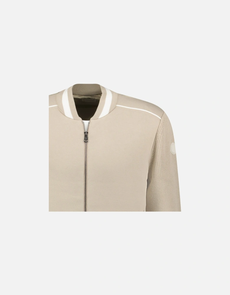 Padded Zip-Up Cardigan Jacket in Beige