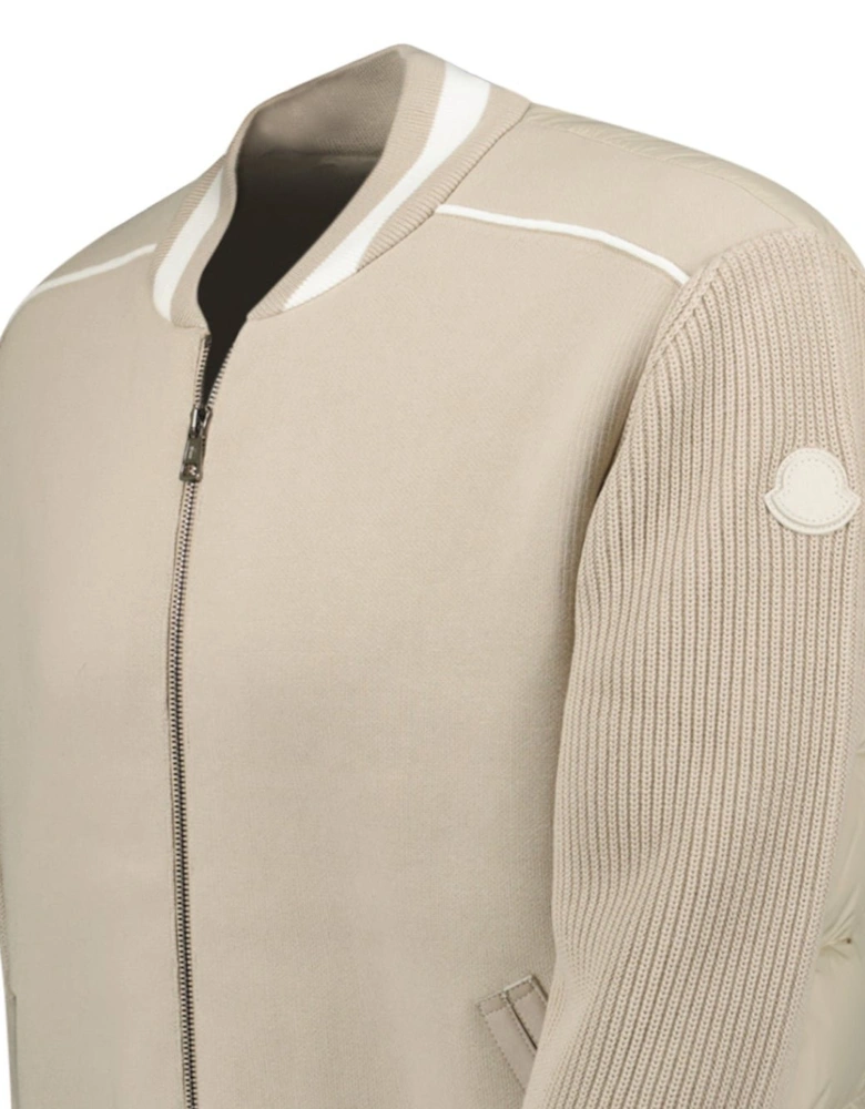Padded Zip-Up Cardigan Jacket in Beige