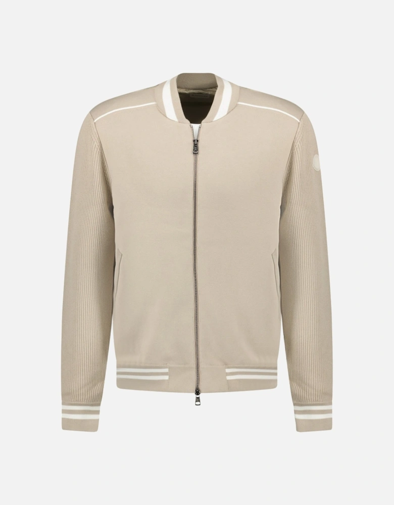 Padded Zip-Up Cardigan Jacket in Beige