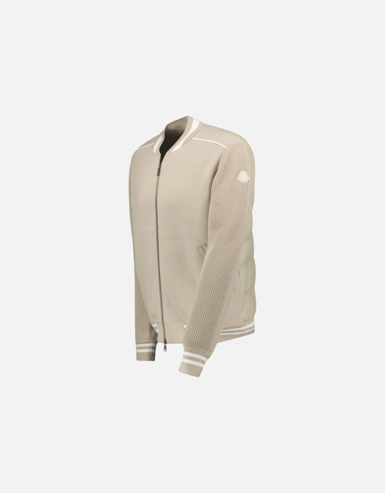 Padded Zip-Up Cardigan Jacket in Beige