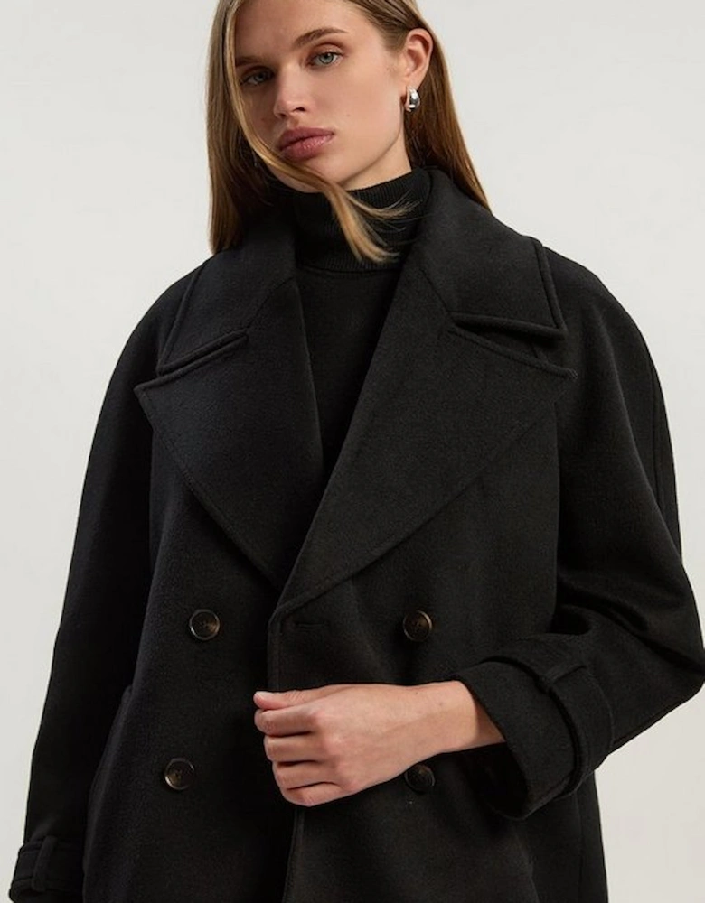 Tailored Brushed Wool Double Breasted Short Pea Coat