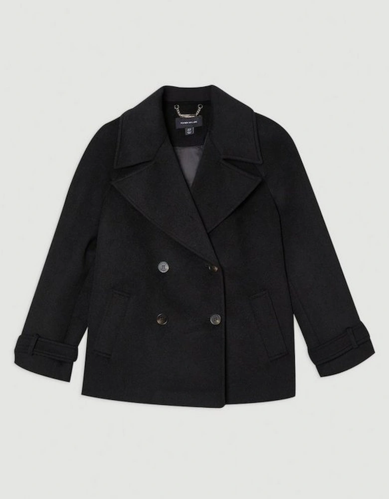 Tailored Brushed Wool Double Breasted Short Pea Coat