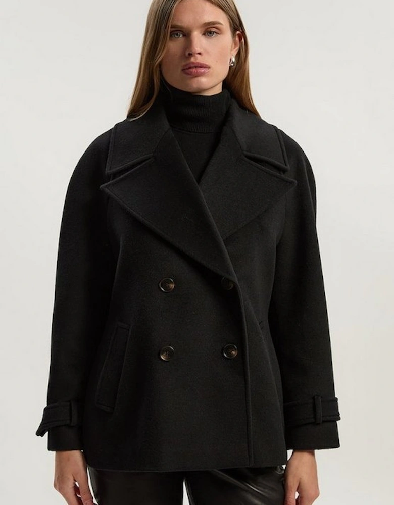 Tailored Brushed Wool Double Breasted Short Pea Coat