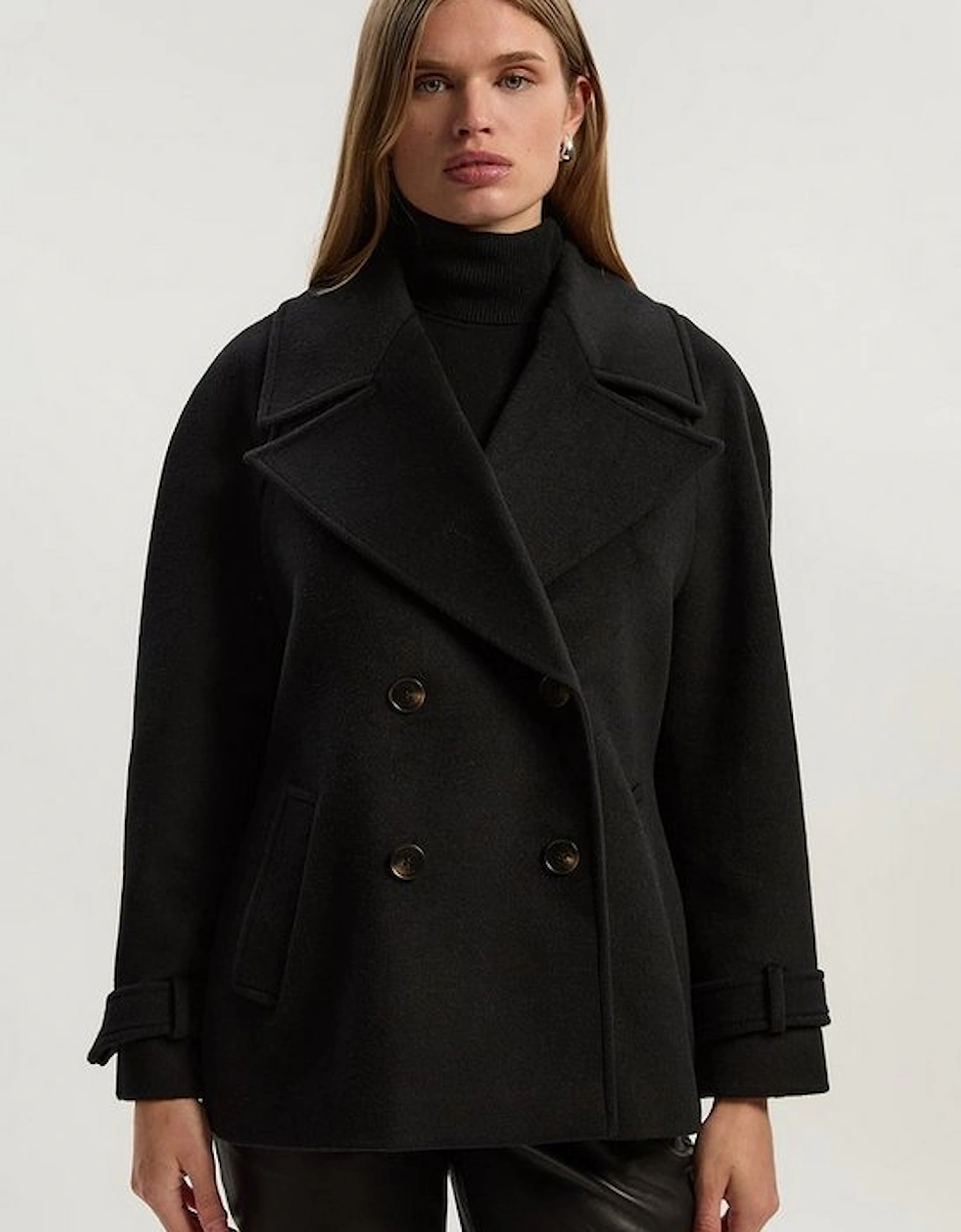 Tailored Brushed Wool Double Breasted Short Pea Coat