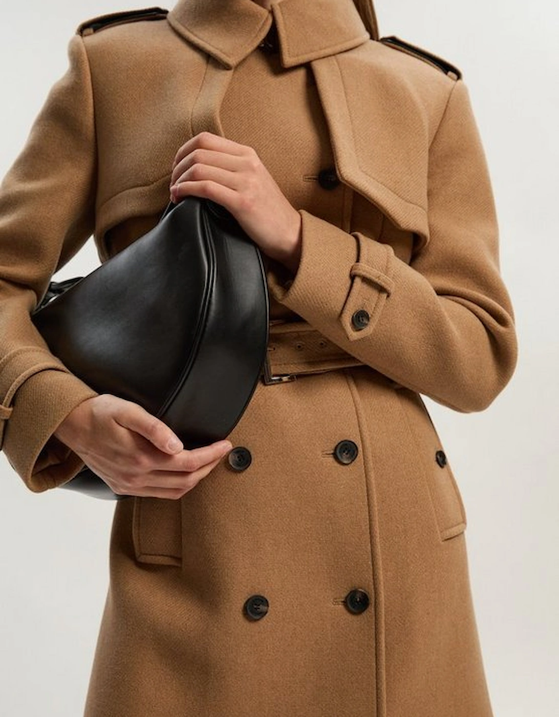 Wool Pu Mix Tailored Belted Trench Maxi Coat, 2 of 1