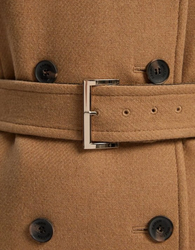 Wool Pu Mix Tailored Belted Trench Maxi Coat