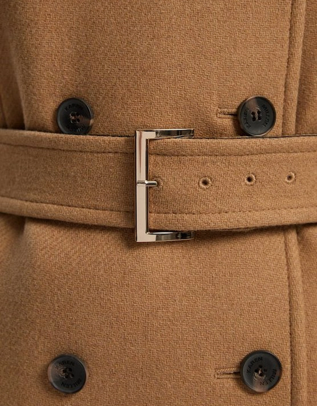 Wool Pu Mix Tailored Belted Trench Maxi Coat