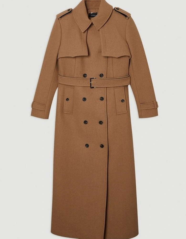 Wool Pu Mix Tailored Belted Trench Maxi Coat